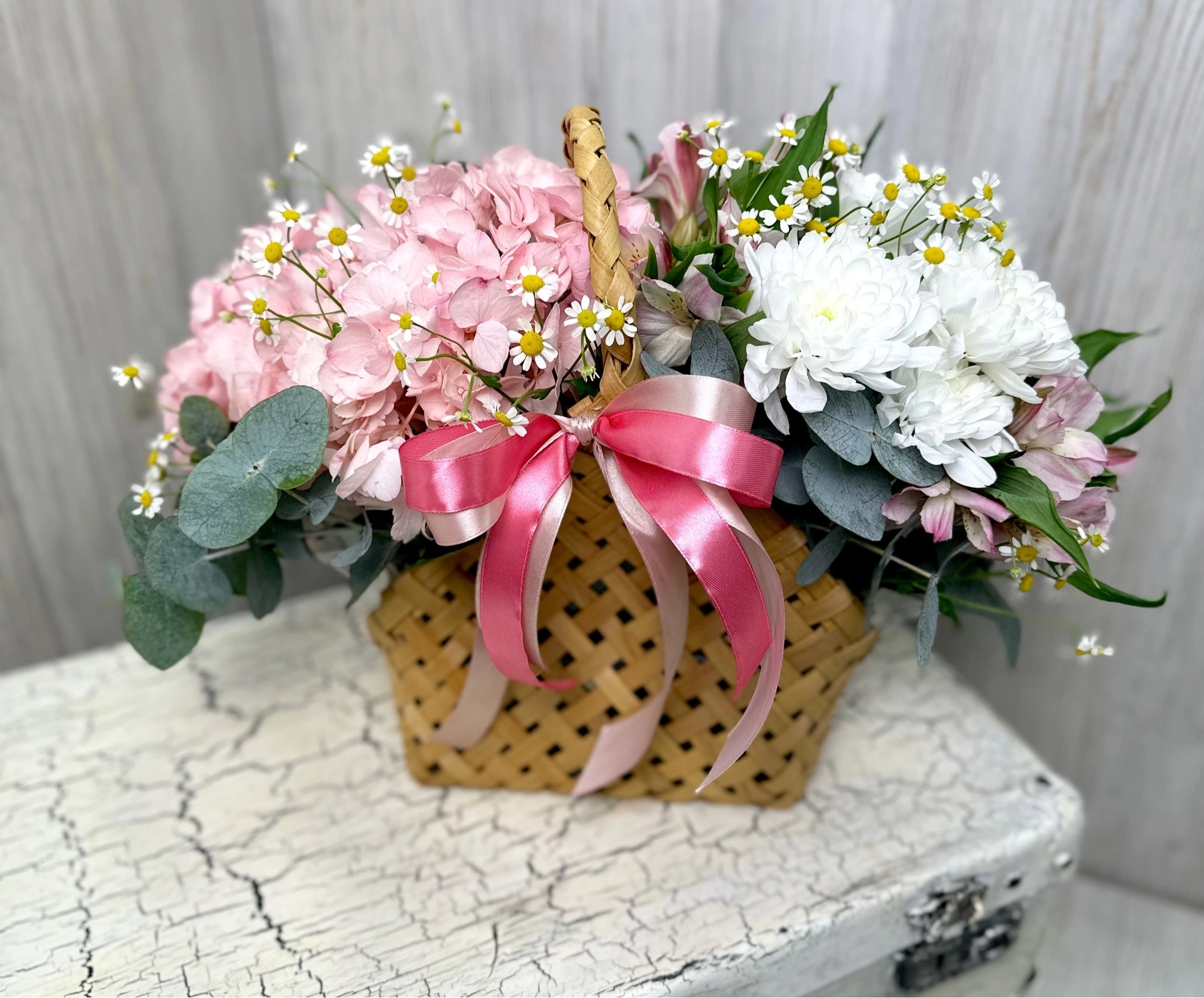 Композиция в корзине с гортензией