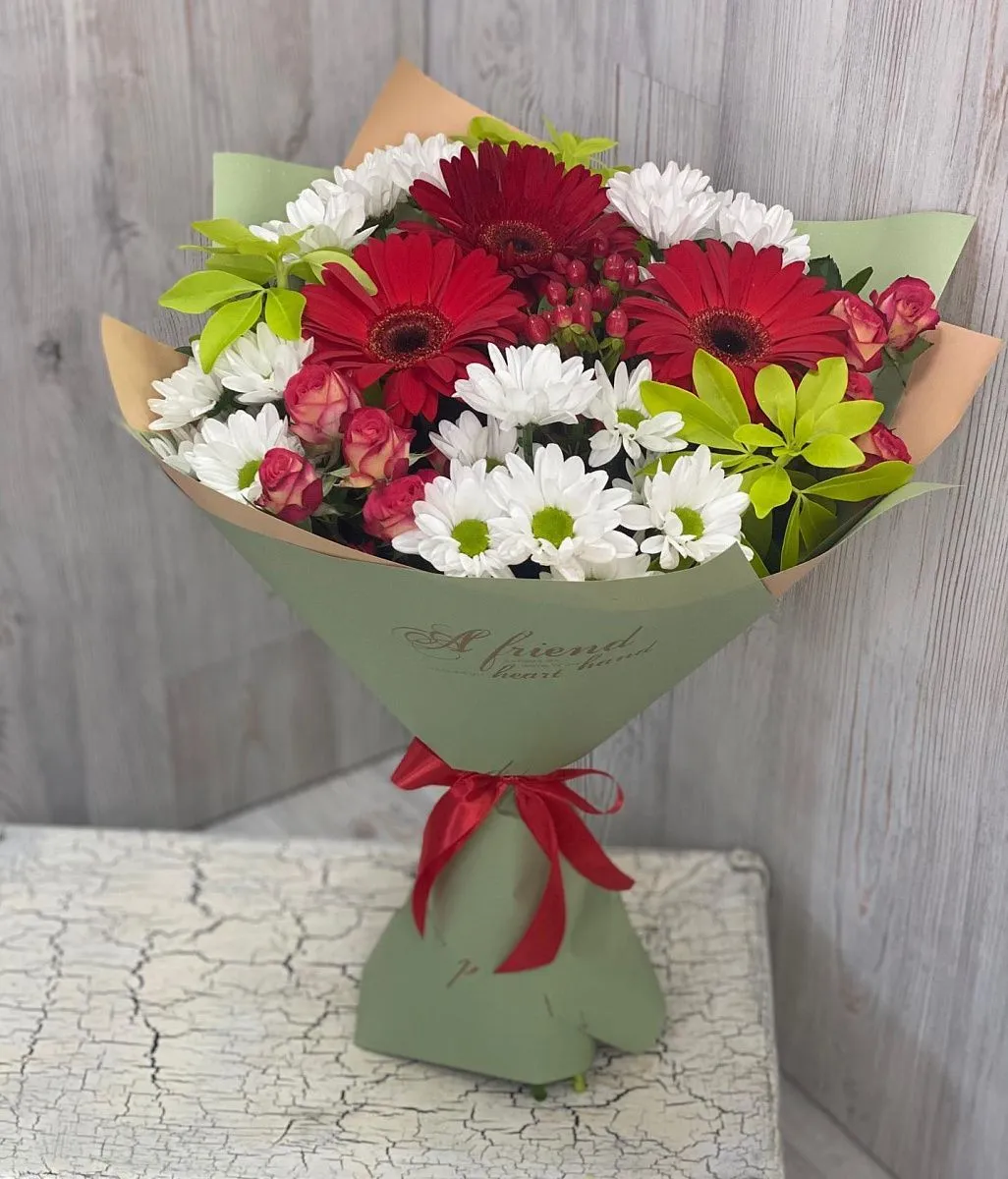 Букет из хризантем и гербер №39